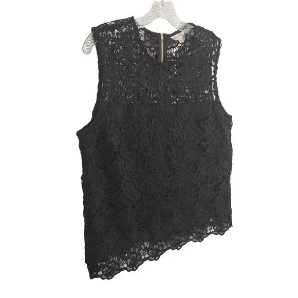Nanette Lepore NWT Size L Top Blouse Floral Lace Overlay Sleeveless Lined Black - Picture 1 of 9